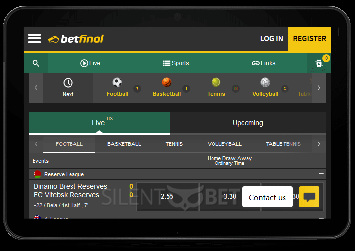 Betfinal Mobile Version on Tablet