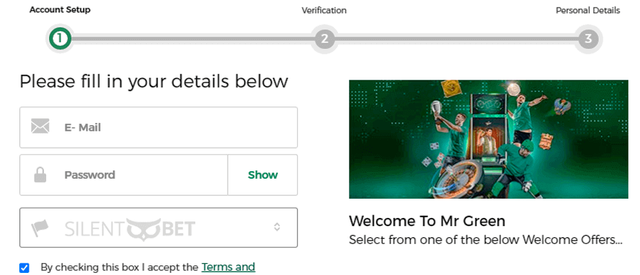 Mr Green registration form