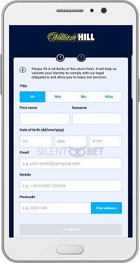 Registration in William Hill's Android App